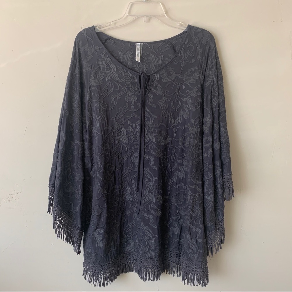 Maria Reno Gray Boho Fringe Embroidered Cover Up Dress size S